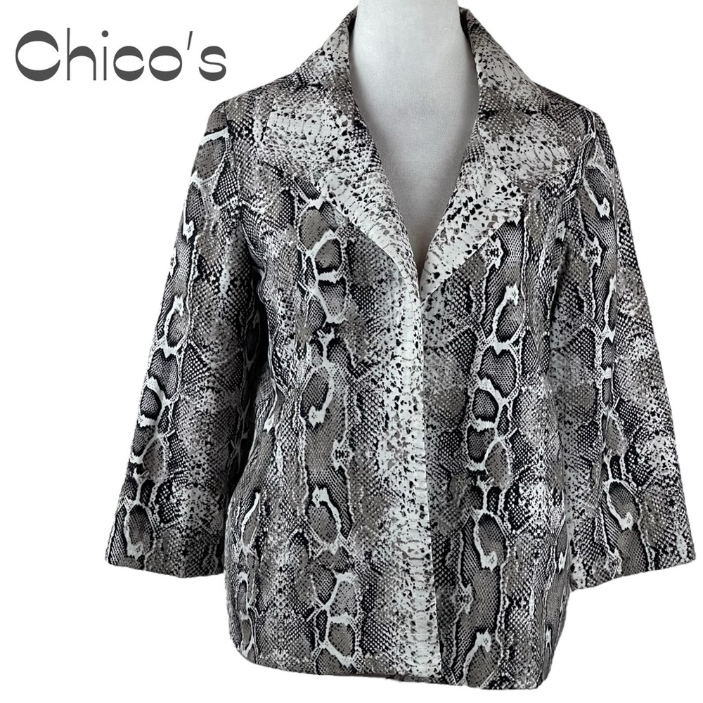 Chico’s Brown White Snakeskin Lightweight Jacket NWOT Size L